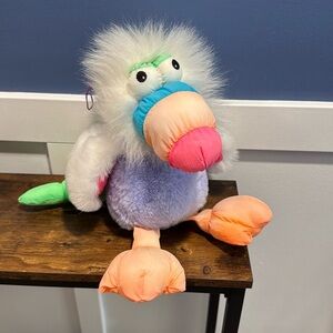 Vintage 90s Dan-Dee Bright Neon Nylon Parachute Beak Toucan Parrot Bird Plush
